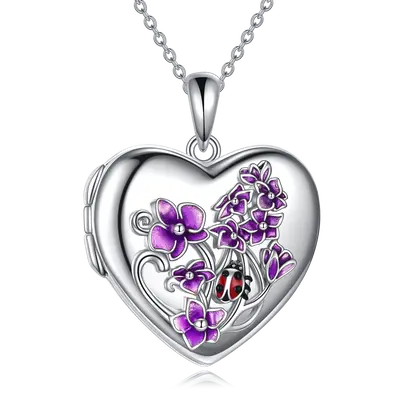 Sterling Silver Personalized Photo & Heart Personalized Photo Locket Necklace