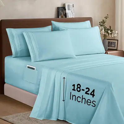 Elegant Comfort Extra deep 18-24 Inch Pocket 3 Line Embroidery, 6-Piece Sheet Set, Bright Shades