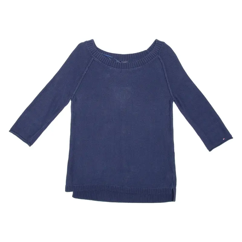TOMMY HILFIGER Womens Jumper Blue Tight Knit 3/4 Sleeve M
