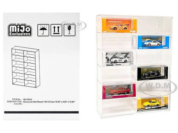Showcase 12 Car Display Case Wall Mount with Clear Back Panel and Extra Space \