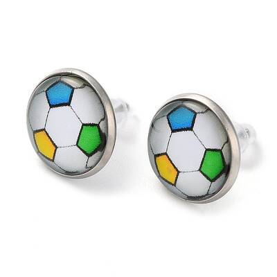 Sport Balls Glass & 304 Stainless Steel Stud Earrings for Women