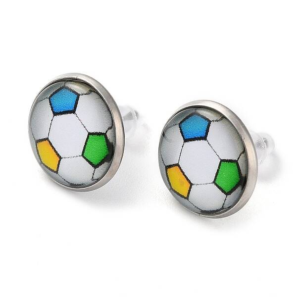 Sport Balls Glass & 304 Stainless Steel Stud Earrings for Women