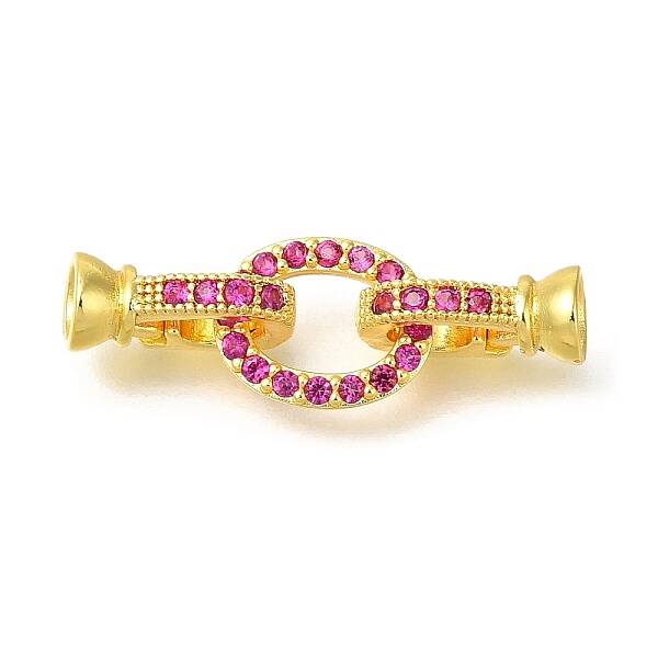 Rack Plating Oval Brass Micro Pave Cubic Zirconia Fold Over Clasps
