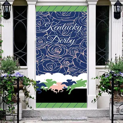 Kentucky Derby Horse Pink Rose Lines Blue Door Cover - Aperturee