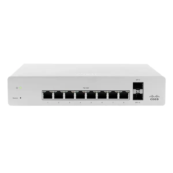 MS220-8P-HW Cisco Meraki MS220-8P 8 x RJ-45 Ports PoE+ 10/100/1000Base-T + 2 x SFP Uplink Layer 2 Managed Gigabit Ethernet Ac...