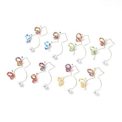 Glass Beaded Butterfly Cuff Earrings with Acrylic Pearl