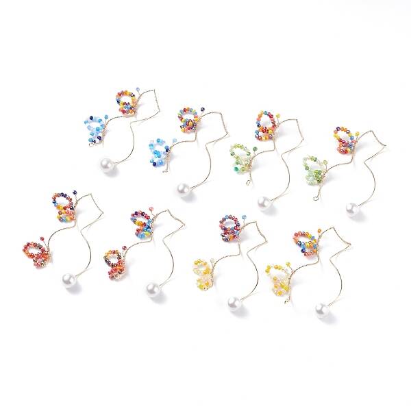Glass Beaded Butterfly Cuff Earrings with Acrylic Pearl