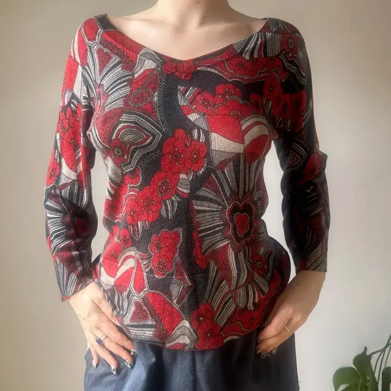 Les Copains Floral Jumper - Large Red Silk Blend