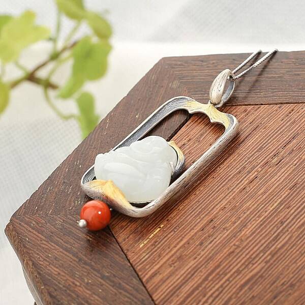 Natural Hetian White Jade with 925 Sterling Silve Pendant