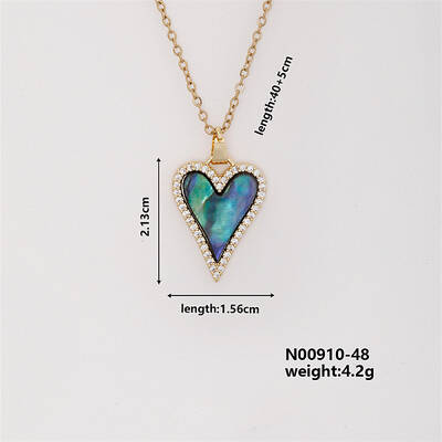 Vintage Brass Micro Pave Cubic Zirconia Heart Pendant Necklace for Women