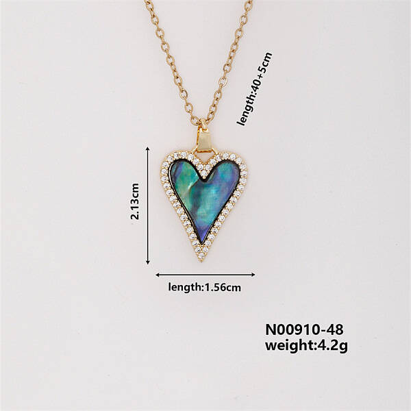 Vintage Brass Micro Pave Cubic Zirconia Heart Pendant Necklace for Women