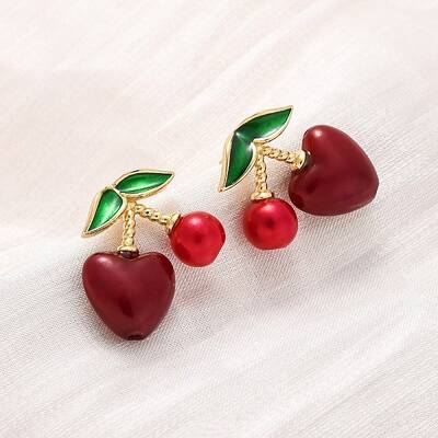 Cherry Brass ABS Plastic Pearl Stud Earrings