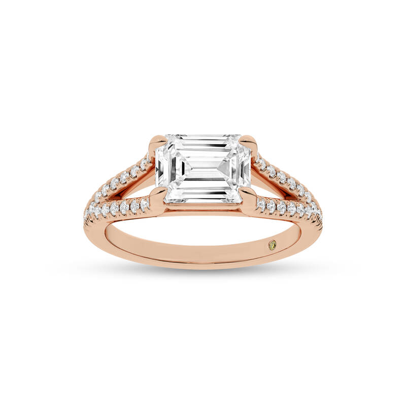 Delhi Split Shank Emerald Cut Lab Grown Diamond Engagement Ring | 18K Rose Gold 1 1/5 CT. TW.