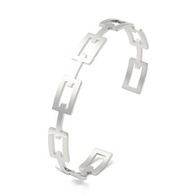 Non-Tarnish 304 Stainless Steel Hollow Rectangle Cuff Bangles