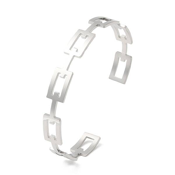 Non-Tarnish 304 Stainless Steel Hollow Rectangle Cuff Bangles