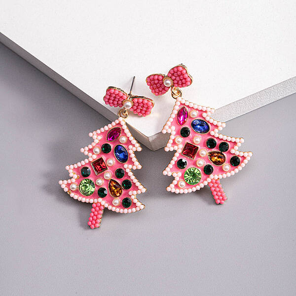Christmas Trees with Bowknot Alloy Dangle Stud Earrings for Women