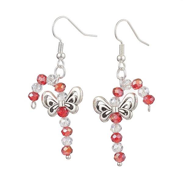 Christmas Bowknot Candy Cane Electroplated Glass Bead & Alloy Dangle Earrings