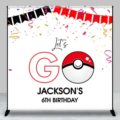 Custom Name White Lets Go Ribbons Birthday Backdrop