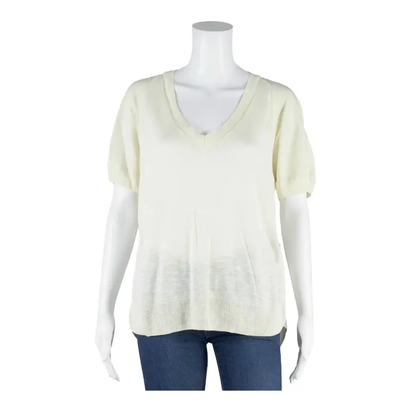 BANANA REPUBLIC Top Cream V-Neck Short Sleeve Womens S