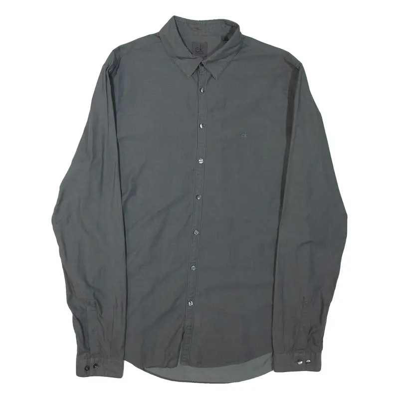 CALVIN KLEIN Mens Plain Shirt Grey Long Sleeve M