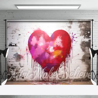 White Wall Graffiti Haert Valentines Day Backdrop - Aperturee