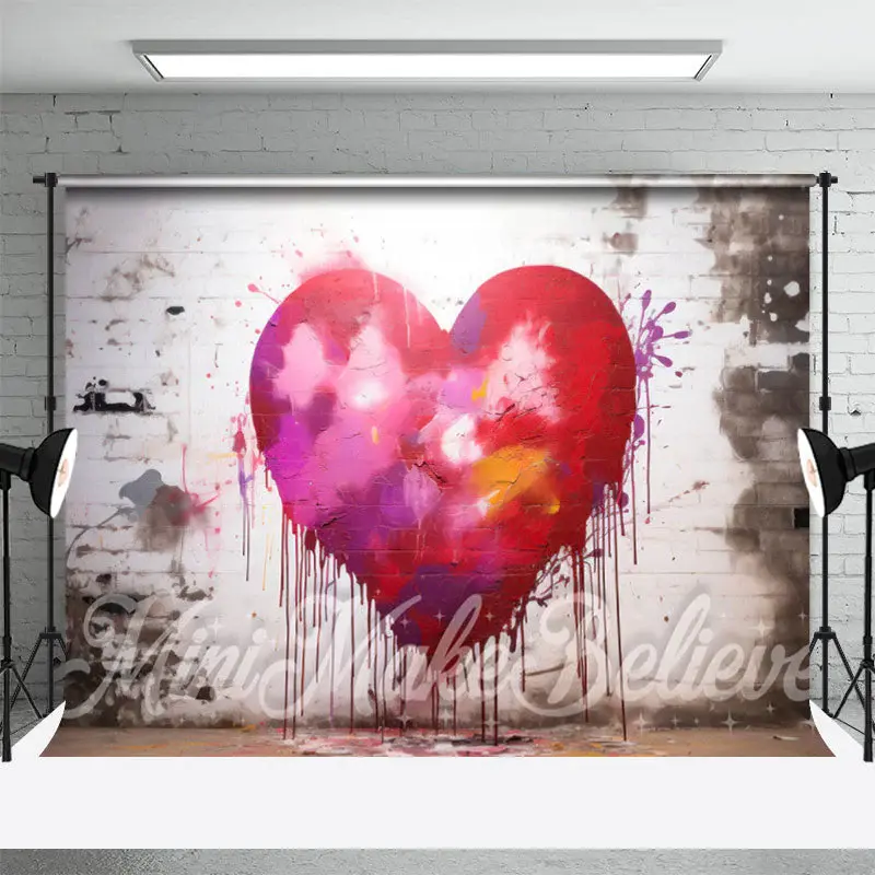 White Wall Graffiti Haert Valentines Day Backdrop - Aperturee