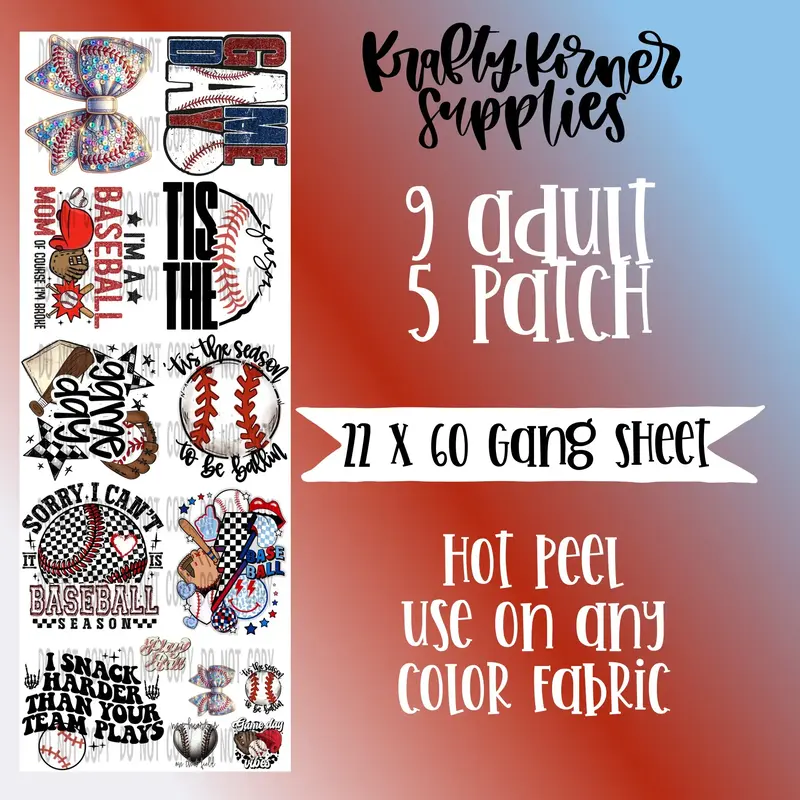 Baseball DTF Transfer Gang Sheet, 22 x 60