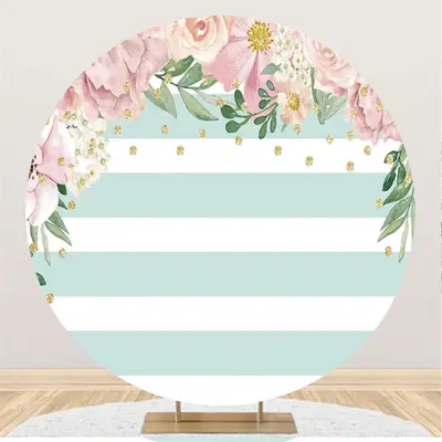 Aperturee White Striped Wood Theme Happy Birthday Round Backdrop | Grad Party Picture Backdrop | Photo Backdrop For Grad Part...