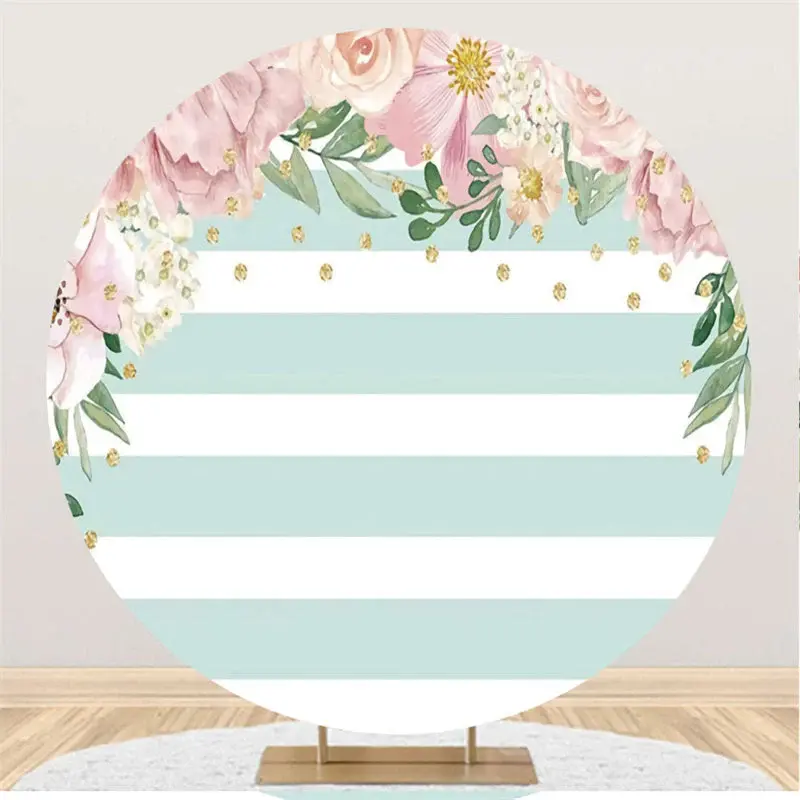 Aperturee White Striped Wood Theme Happy Birthday Round Backdrop | Grad Party Picture Backdrop | Photo Backdrop For Grad Part...