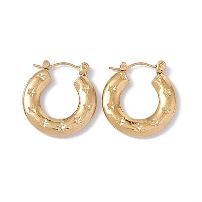 Ion Plating(IP) 304 Stainless Steel Donut with Star Hoop Earrings for Women
