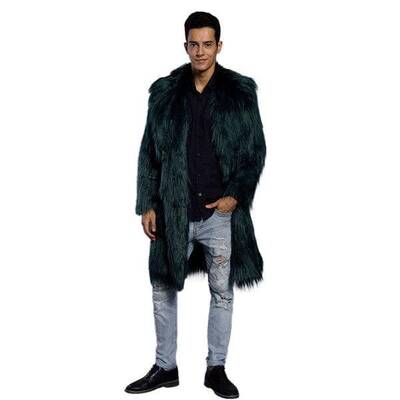 Mens Faux Fur Coats Jacket Fur Men GreenThick Fake Coat Men Long Jacket Faux Leather Coats
