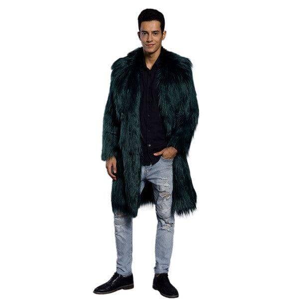 Mens Faux Fur Coats Jacket Fur Men GreenThick Fake Coat Men Long Jacket Faux Leather Coats