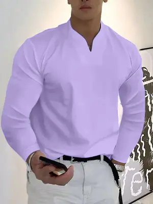 Loose V Neck Long Sleeves Shirt, Lilac / L