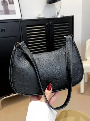 Women's Floral Embossed Shoulder Bag, Fashionable Large Capacity Underarm Bag for Daily Used, Casual Trendy Versatile High-qu...