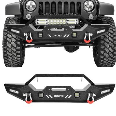 OEDRO® Front Bumper for 2007-2018 Jeep Wrangler JK & Unlimited, with 4 x LED Lights & 2 x D-Rings