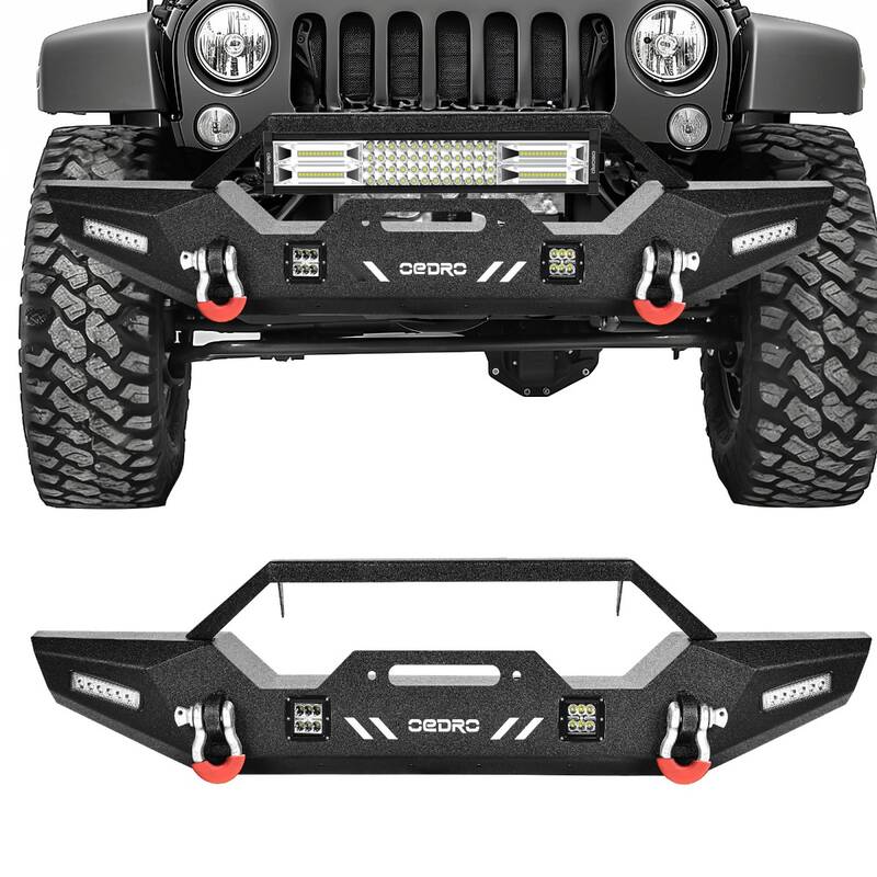 OEDRO® Front Bumper for 2007-2018 Jeep Wrangler JK & Unlimited, with 4 x LED Lights & 2 x D-Rings
