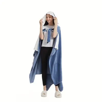 Wearable Shark Design Hooded Blanket, 1 Count Cute Cartoon Animal Design Wearable Blanket, Winter Coat for Women, Soft Comfor...