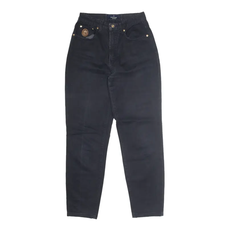 TRUSSARDI High Waist Jeans Black 90s Denim Regular Mom Womens W24 L27