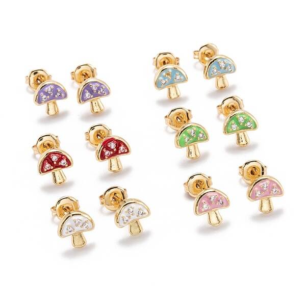 Brass Micro Pave Clear Cubic Zirconia Stud Earrings