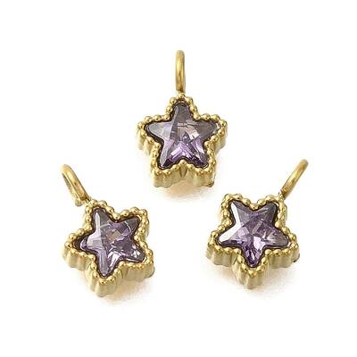 304 Stainless Steel Micro Pave Cubic Zirconia Charms