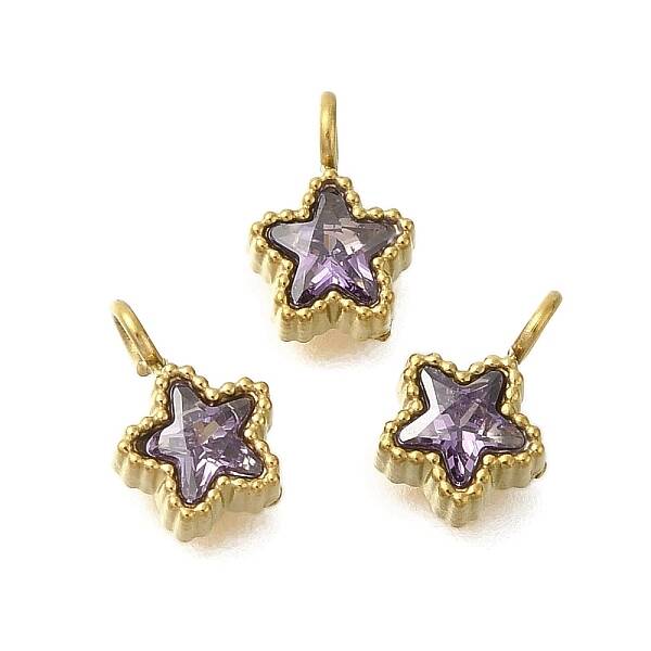304 Stainless Steel Micro Pave Cubic Zirconia Charms