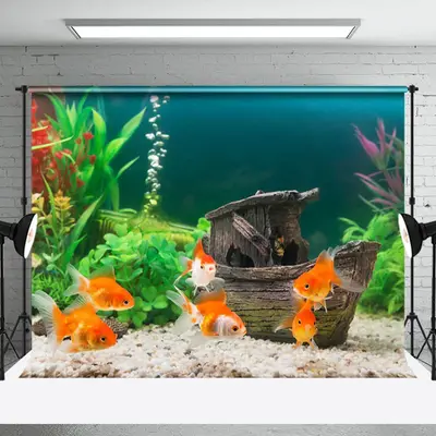 Plant Wooden Boat Fish Tank Landscaping Backdrop - Aperturee