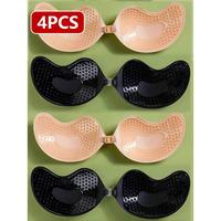 4pcs/Set (2 Black + 2 Skin Color) Strapless Sticky Silicone Backless Push Up Bra Cups Invisible Cleavage Enhancer For , Breat...