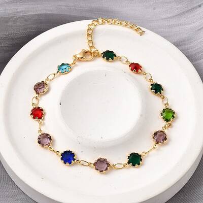 304 Stainless Steel Glass Link Bracelets for Women