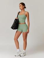 Two piece women's autumn solid color open back sports outdoor wear suit, 2024 autumn clothing, spaghetti strap camisole top a...