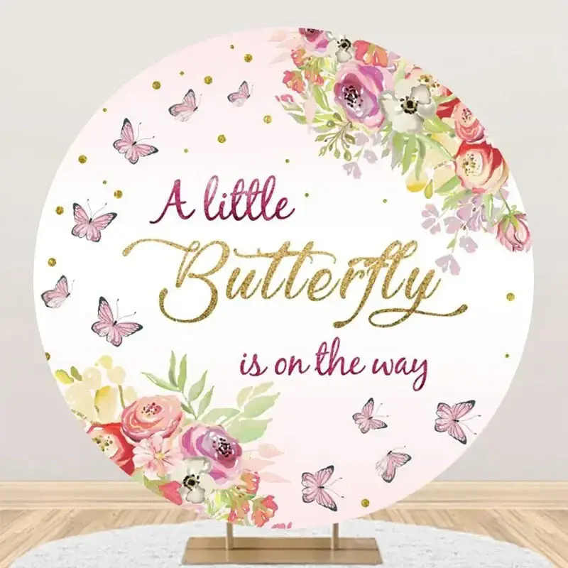 Little Butterfly Floral Round Baby Shower Backdrop - Aperturee