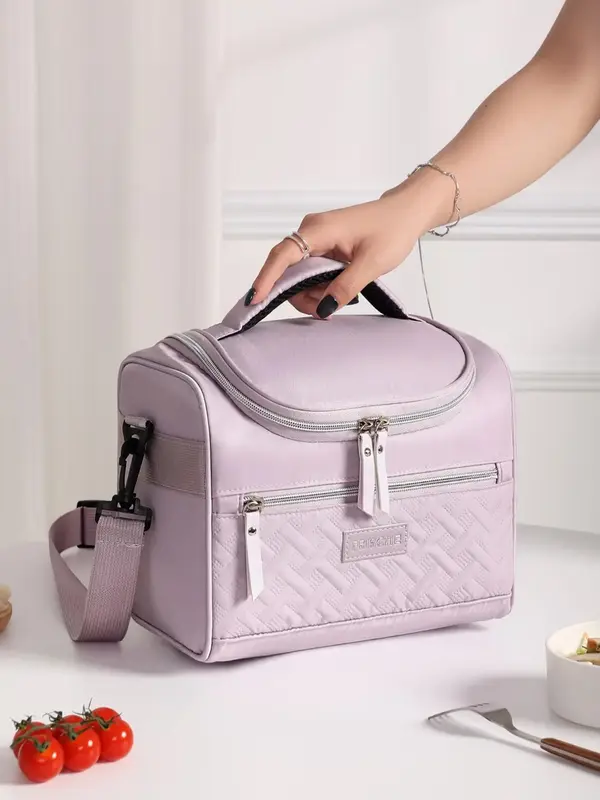 Letter Patched Lunch Bag, Travel Essentials, Multi-functional Shoulder Bag, Portable Insulated Lunch Bag for Camping Picnic