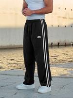 Men's Letter & Striped Print Pants, Regular Fit Casual Comfy Breathable Pants for Outdoor Daily Wear, Men's Trousers for All ...
