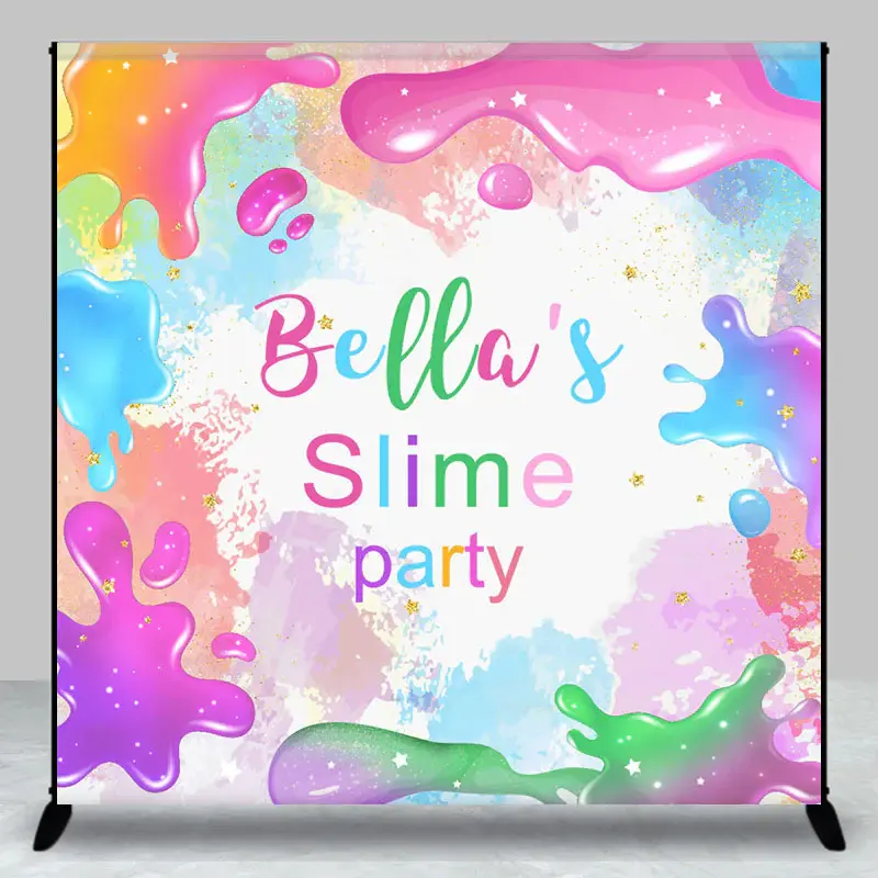 Aperturee Custom Name Colorful Slime Birthday Party Backdrop - Aperturee