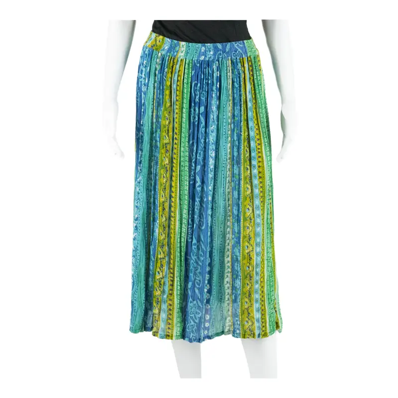 BLUE EARTH Midi Pleated Skirt Blue 90s Striped Womens M